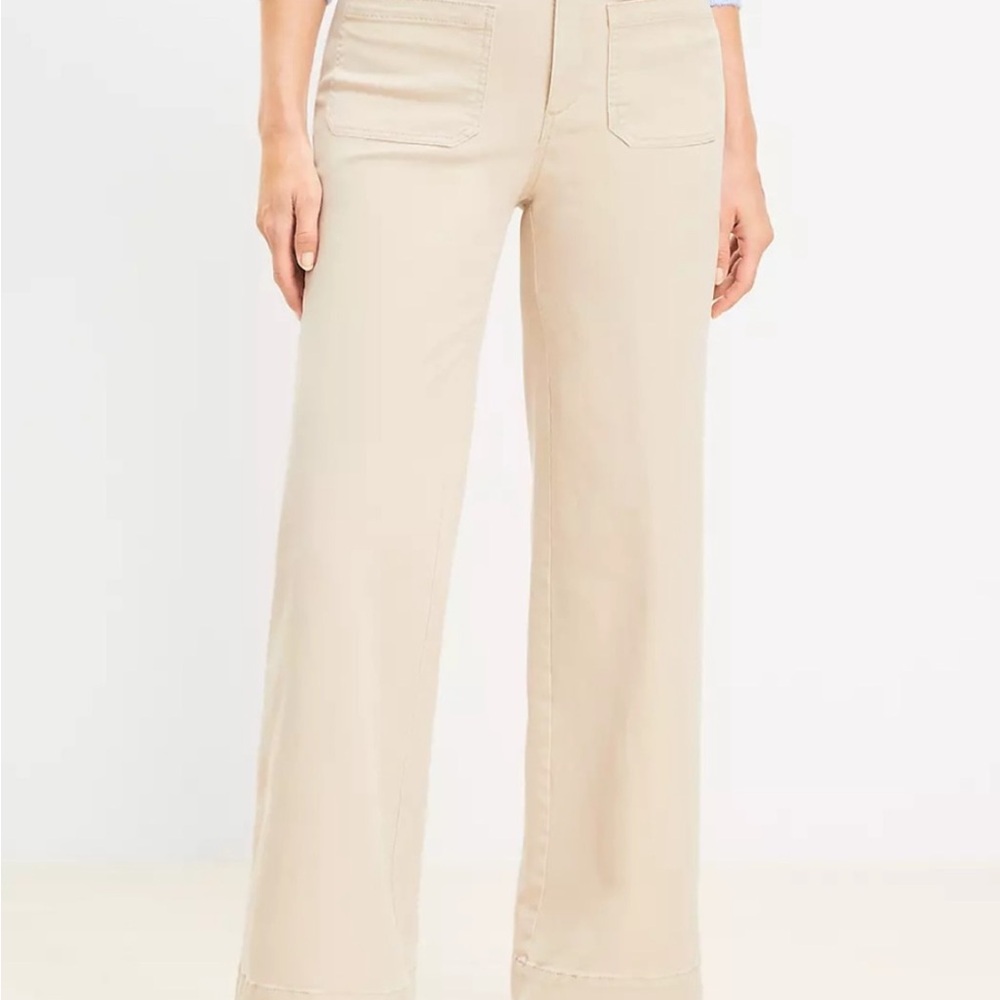 LOFT Palmer Wide leg Twill Pant in Cream Size 16.  19” Waist